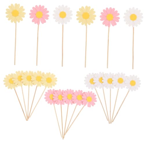 36 piezas de decoración de margaritas para cupcakes, púas florales para cumpleaños, fiestas de primavera, elegantes palillos de comida para decoración de pasteles, elegantes y fáciles de usar