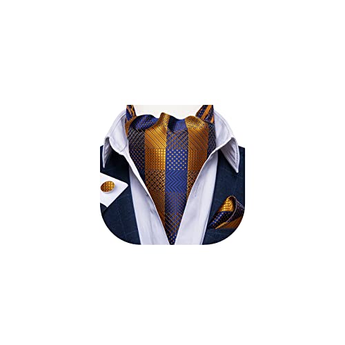 Image of DiBanGu 3PCS Ascot Ties for Men Wedding Jacquard Woven Silk Ascot Cravat for Men Cravat Tie and Pocket Square Set