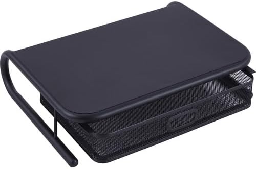 Lorell Black Steel Mesh Wire Monitor Stand - Desktop - Powder Coated with Pull-out Drawer (LLR84147)