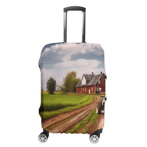 Country Road with Farm And Tractor Luggage Cover, Washable Elastic Suitcase Cover Protector Fit 18-32 Inch Luggage