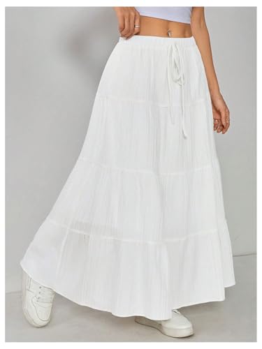 Milumia Women's Boho Ruffle Flowy Long Skirt Textured Tie Front A Line Maxi Skirts2