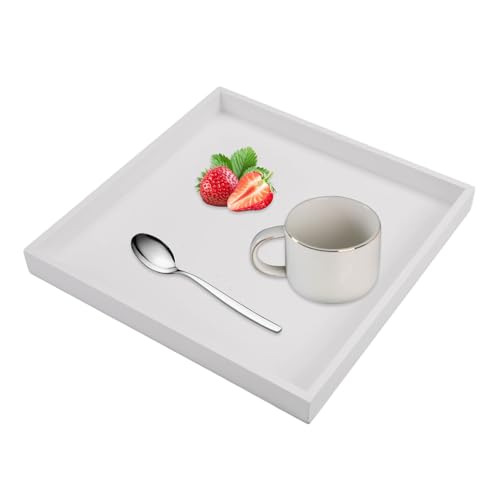 Robust Und Langlebig Quadratisch Serviertablett, Leicht Zu Reinigen Weißes Dekoratives Tablett, Klein Holztablett Deko für Schmuck, Lebensmittel, Badezimmer, Küche, Handgefertigte Basteln, 20 X 20 cm