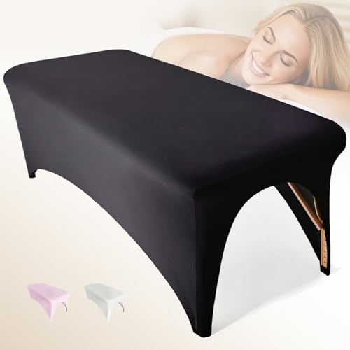 Patioman Lash Bed Cover Professional Stretchy Spa Bed Cover Reusable Massage Table Cover Beauty Bed Protective Topper Excellent for Lash Extension Massage Spa Beauty Salon Wax Tattoo (Black)