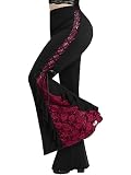 ROSE GAL Rosegal Women Plus Size Bell Bottoms Gothic Flare Pants Rose Lace Panel Lace-up Pull On Flare Pants Romantic Gothic Pants(Black_1/4X)