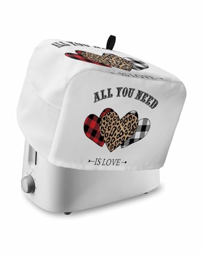 Valentine's Day Toaster Dust Cover with Pockets All You Need Red Black Plaid Leopard Heart Soft Washable 4 Slice Toaster Cover, Dust-proof Covers for Large Appliance and Fingerprint Protection