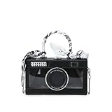 Camera Shaped Purse Handbag, PU Leather Casual Fashion Funny Snapshot Shoulder Bag, Vintage Novelty Box Crossbody Clutch (Black)