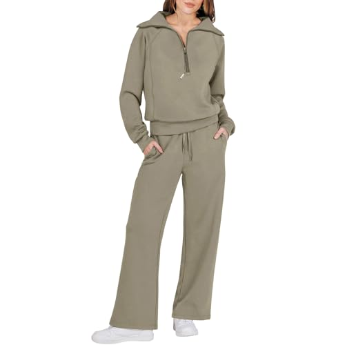 Lounge Sets for Women Half Zip Sweatshirt Wide Leg Drawstring