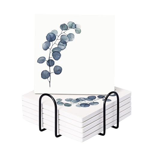 Image of The Better Home Diatomite Coasters Set of 6 with Holder (Dia - 10cm) | Dining Table Decor Accessories | Cups /Coffee Mugs /Glasses Coaster Set | Glass Cover Lid