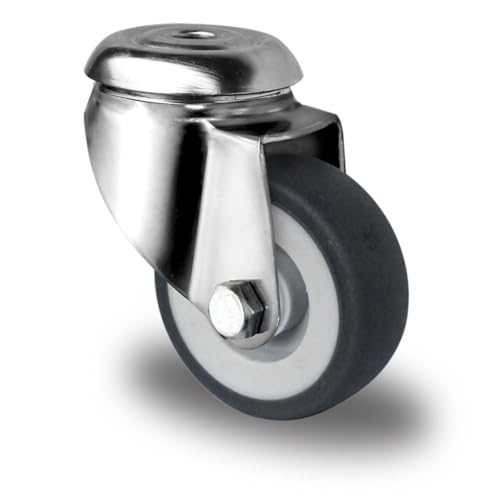 Lenkrolle mit Rückenloch 50 mm Thermoplastisches Gummi Apparaterolle Edelstahl