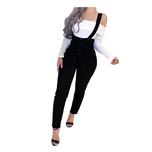 Suspender Pants for Womens Sleeveless High Waisted Straight Leg Jumpsuits Overalls (Black, S)