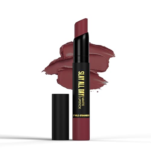 Image of Hilary Rhoda Slay All Day Matte Lipstick | Transfer-proof & Smudge-proof | Long-Lasting & Premium Creamy Lipstick | Waterproof & Vibrant Colour lipstick | 2.6g (Wild Strawberry - Shade 07)