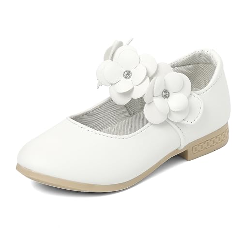 Cheerful Mario Zapatos Mary Jane para Niñas, Zapatos de Vestir de Princesa, Bailarina, Zapatos Planos de Ballet Blanco-A 25 EU