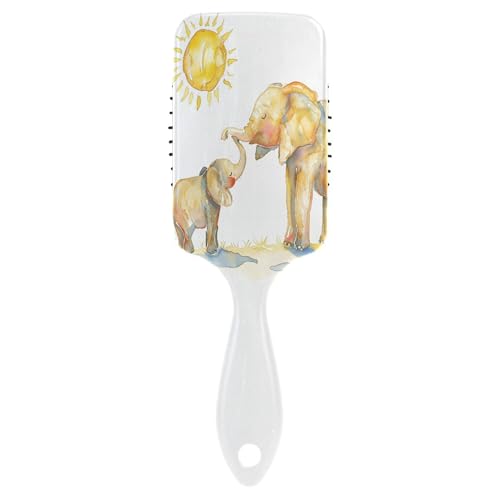 Image of ALAZA Paddle HairBrush for Women Kids, Watercolor Cute Elephant and Sun Gairls Detangling Hairbrush Air Cushion Hair Comb for Long Thick Curly Wavy Hair