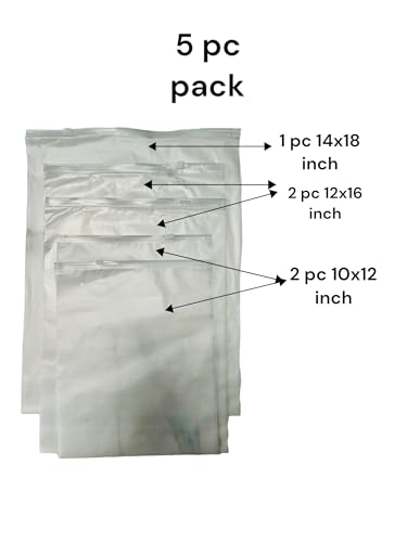 Image of 5-PC Frosted Zipper Pouch Storage Bags for Travel & Home (3 sizes) | Reusable Packaging for Clothes, Shoes, Cosmetics & Toiletries | Resealable Space Saving Polyethylene Ziplock with Air Vent