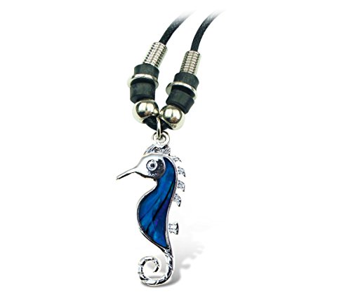 Puzzled Blue & Silver Aqua Seahorse Necklace, 18 Inch Fashionable & Elegant Wild Style Chain Jewelry with Genuine New Zealand Paua Shell Pendant Unisex Fashion Neck Accessory