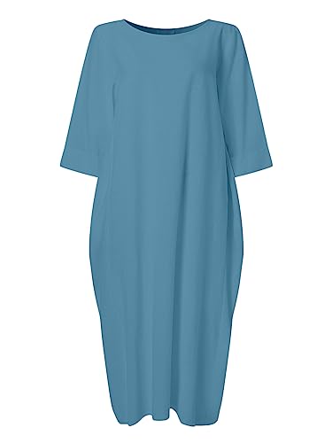 Image of Celmia Autumn Solid Loose Long Maxi Dress Cotton Caftan