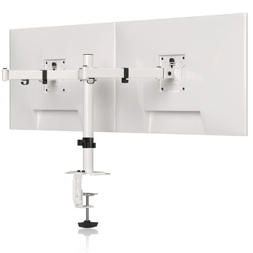 Pholiten Dual Monitor Stand Heavy Duty Adjustable Monitor Arm Desk Mount for 2 Screens up to 42Inches Tilt Swivel Rotate Supports Tilt Swivel Rotate Supports 22 lbs per Arm White