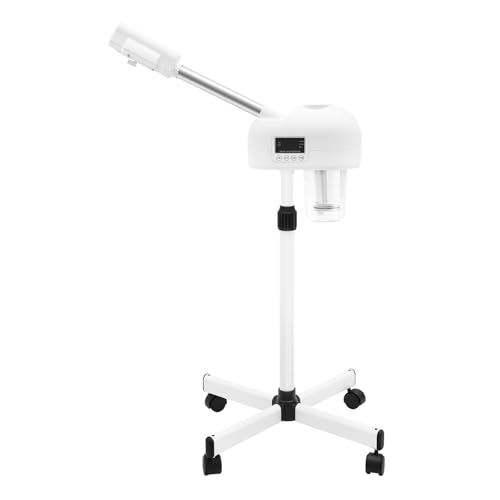 Standing Facial Steamer Movable Pedicure Steamer Machine with Water Tank and LCD Operation Panel Portable Face Steamer for Home Beauty Stores (White)