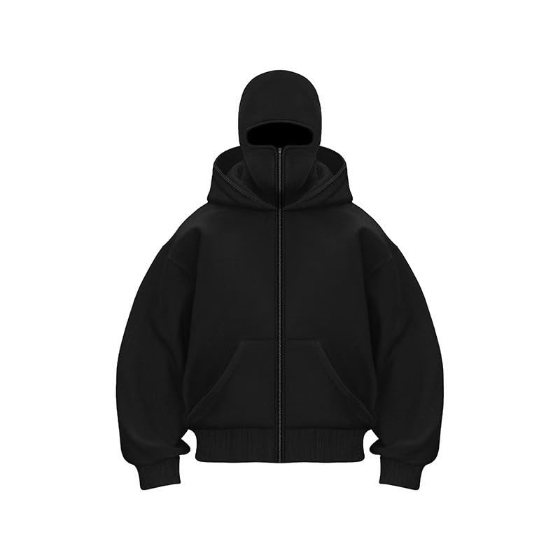 Men's Mask Zipper Sport Hoodie, Long Sleeve Hoodie with Mask, Hoodie Pullover Sweatshirt Hooded Top