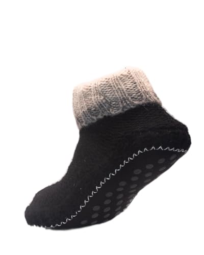 Image of Tibetan Socks Wool Hand Knit Fleece Lined Mid Bootie Slipper Sock Non Slip Sole