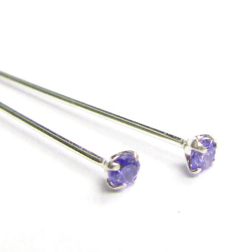 Dreambell 10 pcs .925 Sterling Silver Light Amethyst Purple Cz Crystal Head Headpins 24 Gauge / 0.5mm Wire 1.38 Inches / 35mm / Findings/Bright