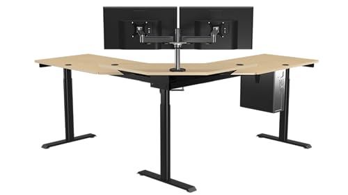 Image of VERSADESK 72 inch x 72 inch Electric L-Shaped Corner Standing Desk, Commercial Grade Height Adjustable Sit Stand Workstation, Ergonomic Computer Desk for Home Office, Black Frame, Maple Surface
