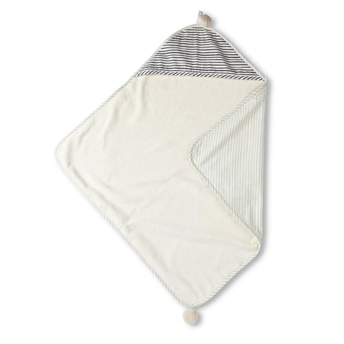 PEHR Hooded Towel, Stripes Away Pebble Grey | Absorbent French Terry & Soft Brushed 100% Cotton | 30” x 30”