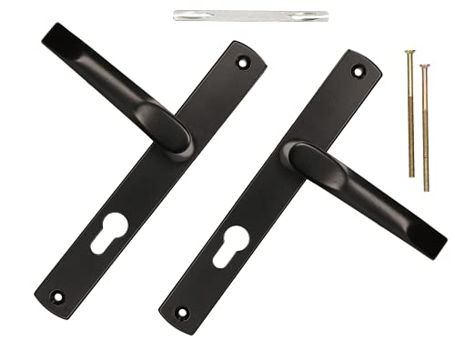 KOTARBAU® Juego de manillas para puerta, Manilla de cilindro de perfil 72 mm, Manillas de aluminio - negro, 2 Manetas, Manijas de placa larga, Diseño clásico, Kit de montaje incluido, Picaportes