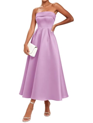 Robe de cocktail en satin sans bretelles femme robe de soirée violette 50