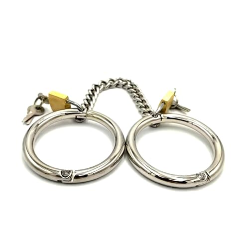 ZTHBYSB Edelstahl Abschließbar Fetisch Handfesseln/Handschellen mit Metallkette, Extrem Bondage Hand Fuß Manschette Anklecuffs/Fußfesseln BDSM Fetisch Cosplay Sex-Toys für Paare,Silber,Fußfesseln