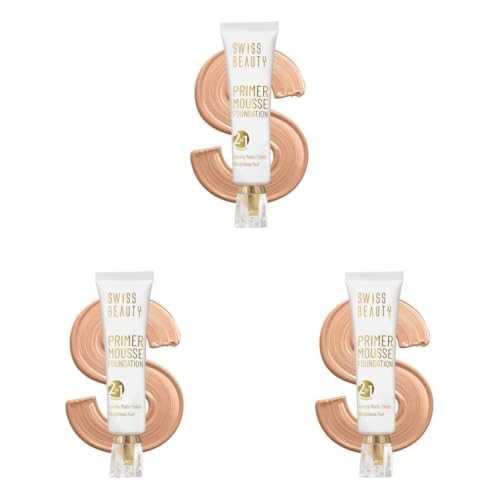 Image of Swiss Beauty Primer Mousse Foundation Weightless Smooth & Velvet Touch, Face Makeup, Natural Beige (Pack of 3)
