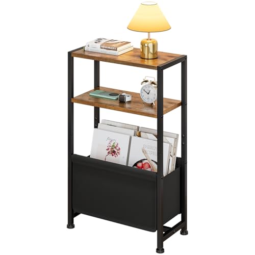 Wooruy Table d'appoint étroite de 17,8 cm, table d'appoint fine avec sac d'étagères, table de chevet avec porte-revues, table de chevet fine pour petits...