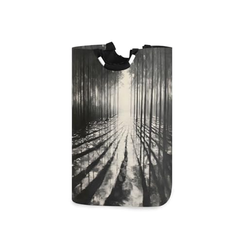 Jihqo Laundry Hamper Basket Black Forest Collapsible Nursery Storage Bin Waterproof Clothing Baskets for Home Bedroom Bathroom Washing Room