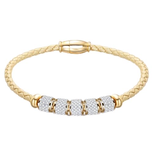 Brazalete de cierre de imán LMMSHX con acabados de cristal brillante y cuero artesanal