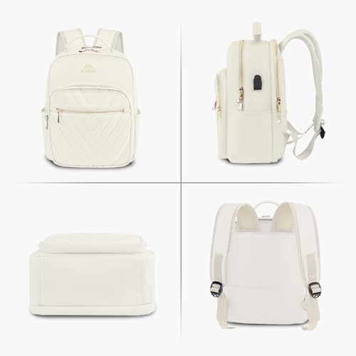 MATEIN Cute Backpacks for Women, Mini Stylish Daypack Purse with USB Charging Port, Waterproof Anti-theft Travel Casual Daily Rucksack Shoulder Handbag for Work College Dating, 2pcs Sets, Beige