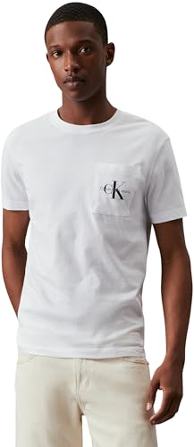 Calvin Klein Camiseta de Manga Corta Hombre Core Monologo Cuello Redondo, Blanco (Bright White), L