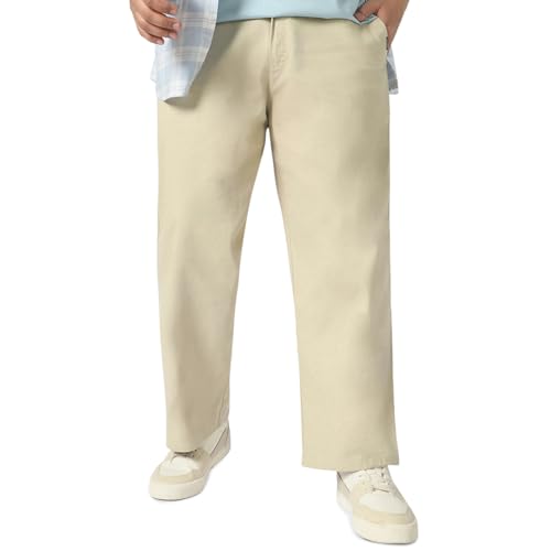 Image of Urbano Plus Men's Loose Mid Rise Baggy Fit Solid Chino Trousers Non-Stretchable
