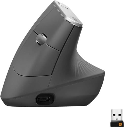 Image of Logitech MX Vertical Wireless Mouse - Ergonomic Design Reduces Muscle Strain, Move Content Between 3 Windows and Apple Computers, Rechargeable, Graphite