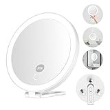 Mocado 30x Magnifying Mirror with Light, 6' Travel Magnifying Mirror with 3 Suction Cups, Lighted Makeup Mirror with 30x Magnification, 3 Colors Lighting, Stable Stand, Handheld Mirror(White)