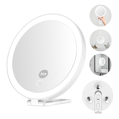 Mocado 30x Magnifying Mirror with Light, 6" Travel Magnifying Mirror