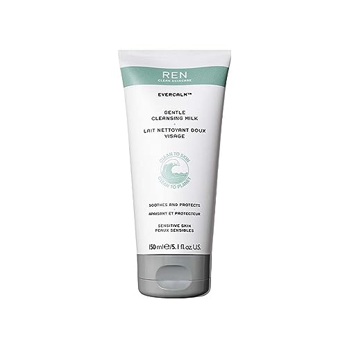 REN Clean Skincare Evercalm™ Gentle Cleansing Milk | Comforting Cleanser to Calm & Soothe Sensitive, Dry or Irritated Skin | Moisturising Omega 3, 6 & Vitamin E | Cruelty Free | Step 1: Cleanse