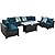 Lviden 9 Pieces Wicker Patio Furniture Set Outdoor PE Rattan Sectional Conversation Sofa Set with Peacock Blue Cushions and 45” Gas fire Pit Table