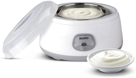 AGARO Classic Portable Yogurt Maker Machine for Home, 1.2L, Electric Probiotic Curd Maker with Auto Temperature Regulation, for Thick Creamy, Consistent Yogurt, 304 SS Container, Grey and White