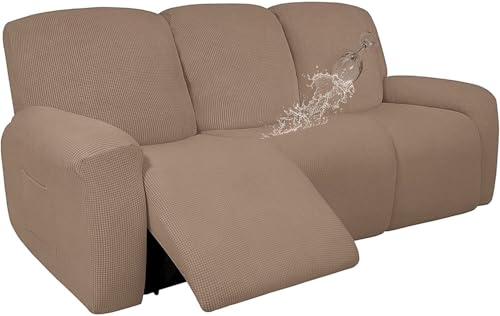 Funda de sofá reclinable de 3 plazas elástica lavable jacquard impermeable chameau 2