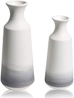 TERESA'S COLLECTIONS Grey White Tall Vase for Flowers, Set of 2 Modern Ceramic Flower Vase for Pampas Grass, Handmade Decorative Pottery Vase for Home Decor, Living Room, Bedroom and Mantel, 25/30.5cm