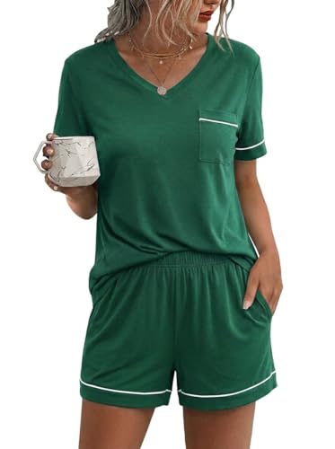 Image of Ekouaer Pajamas for Women Set Short Sleeve Loungewear Soft Pjs Shorts Set | V Neck Sleepwear with Pocket,Comfy Lounge Sets,Comfortable Fit,lightweight,Maternity,Gift,Sleeping & Bedtime,Lounging at Home