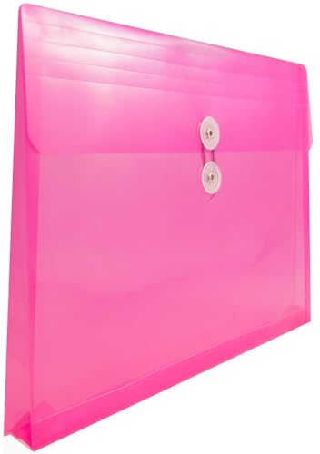 JAM PAPER Envelopes de plástico com fecho de botão e cordão - livreto de letras - 24 x 33 - fúcsia -