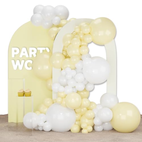 Image of PartyWoo Yellow and White Balloons, 140 pcs Pastel Yellow and White Balloons Different Sizes Pack of 18 Inch 12 Inch 10 Inch 5 Inch for Balloon Garland Arch as Birthday Decorations, Party Decorations