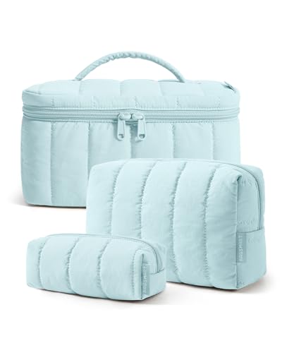Image of BAGSMART Travel Makeup Bag Set, 3 Pc Puffy Cosmetic Pouch, Glacier Blue