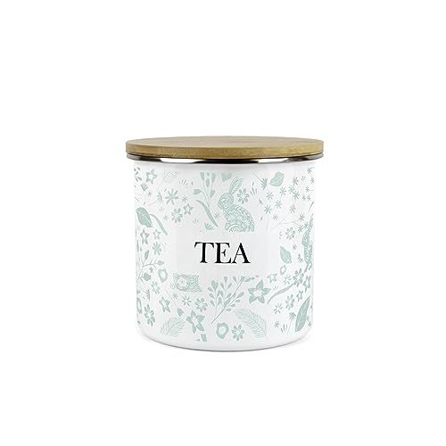 Purely Home Wild Rabbits - Recipiente para té, metal esmaltado verde, tamaño mediano, recipiente de almacenamiento de alimentos para cocina